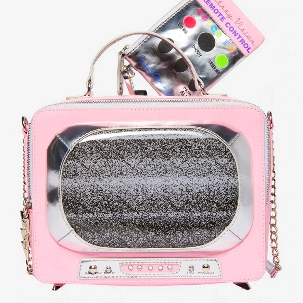 NWT Betsey Johnson Kitsch Pink Boob TubeCrossbody Bag & TV Remote Pouch BJ32545M